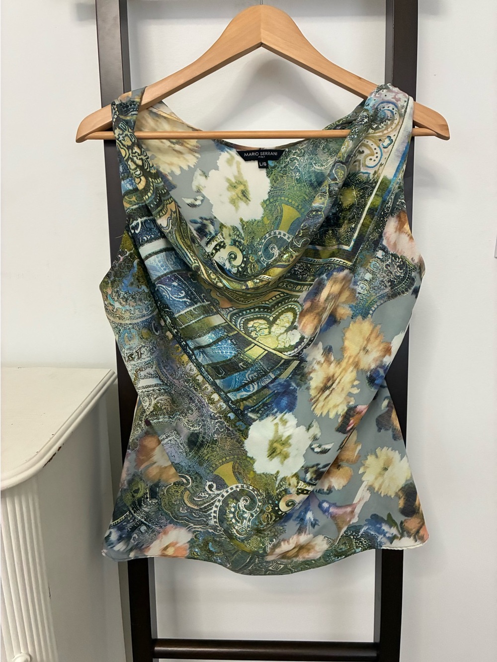 Mario Serrani Floral Paisley Cowl Neck Tank Top. Size L pretty colours